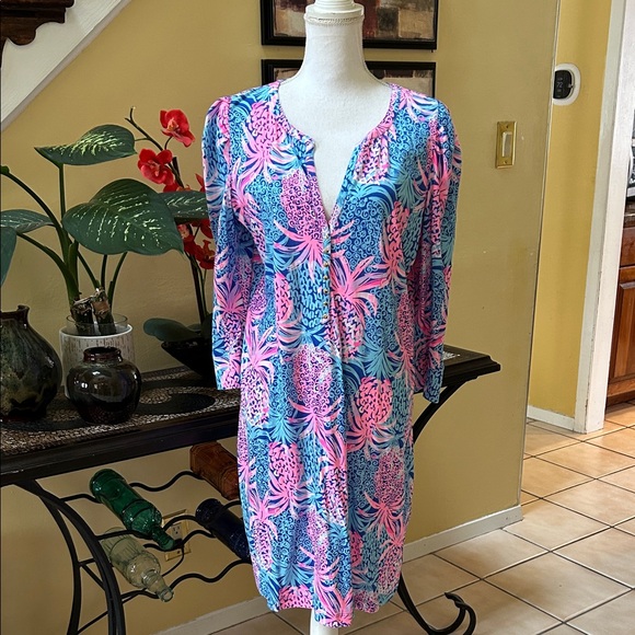 Lilly Pulitzer Marlie Dress Borealis Blue Tropical Down Low Pineapple Print XL - Picture 2 of 16
